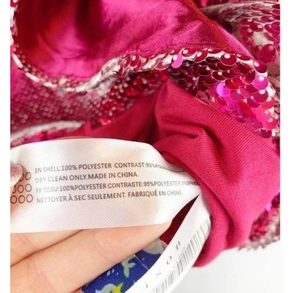 En Saison Womens Size L Bastienne Pink Sequin Bodysuit puffed-sleeve NEW - Picture 5 of 7